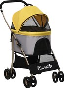 PawHut 2-em-1 Carrinho para Cães Trolley, dobrável, 1 cesto, 1 bolsa, 82 cm x 49,5 cm x 98 cm, Amarelo | Aosom Portugal
