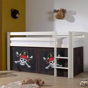 Cama alta de Criança PINO 90 x 200 cm + estrado + escada + cortina Piratas das caraíbas Branca