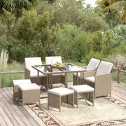 vidaXL 9 pcs conjunto de jantar p/ jardim com almofadões vime PE bege