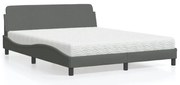vidaXL Cama com colchão 160x200 cm tecido cinzento-escuro