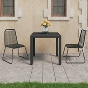 vidaXL 3 pcs conjunto de jantar para jardim vime de PVC preto