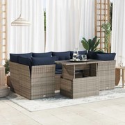 vidaXL 7 pcs conjunto sofás jardim almofadões vime PE/acácia cinzento