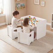 Conjunto de mesa e 2 cadeiras infantis com quadro de giz integrado e motivo de elefante em madeira, para crianças a partir dos 3 anos, sala de jogos/c