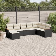 vidaXL 8 pcs conjunto sofás de jardim com almofadões vime PE preto