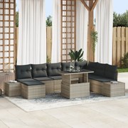 Conjunto de Sofá de Jardim de 9 Peças com Almofadas Cinza Claro em Rat