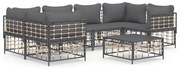 7 pcs conjunto lounge de jardim c/ almofadões vime PE antracite