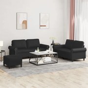 vidaXL 3 pcs conjunto de sofás com almofadões couro artificial preto