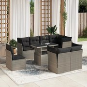vidaXL 9 pcs conj. sofás jardim com almofadões vime PE cinzento-claro