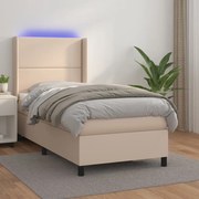 Cama box spring c/ colchão/LED 80x200cm couro artif. cappuccino