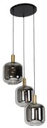 LED Candeeiro de suspensão preto com dourado e vidro fumê incl. 3 PUCC - Zuzanna Design