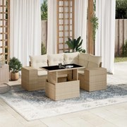 vidaXL 5 pcs conjunto de sofás p/ jardim com almofadões vime PE bege