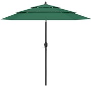 vidaXL Guarda-sol de jardim 3 camadas c/ poste de alumínio 2,5 m verde