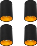 Conjunto de 4 focos modernos preto com dourado GU10 50mm - Deep