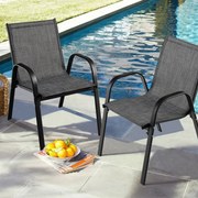 Conjunto de 2 cadeiras de jantar empilháveis ​​de metal com braços para pátio - Azul-marinho