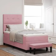 Cama Box Spring com Colchão e Banco Rosa 90x190 cm Veludo