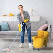 Carrinho de limpeza com esfregona lateral, balde de 20 L, pega e esfregona, 45 x 26,5 x 70 cm, amarelo