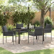 vidaXL Conjunto de 5 Peças de Jantar de Jardim com Almofadas Pretas Vime PE