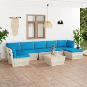 8 pcs conjunto lounge de paletes + almofadões madeira de abeto