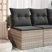 vidaXL Cadeira jardim s/ apoio braços + almofadões vime PE cinza-claro