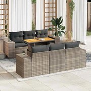 vidaXL 7 pcs conjunto sofás p/ jardim c/ almofadões vime PE cinzento