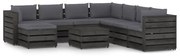 9 pcs conj. lounge jardim c/ almofadões madeira impreg. cinza