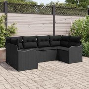 vidaXL Conjunto de Sofás de Jardim com 6 Peças e Almofadas Pretas em Rattan Sintético