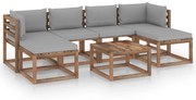 7 pcs conjunto lounge de paletes c/ almofadões pinho impregnado