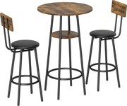HOMCOM Conjunto de Mesa Industrial com 2 Bancos Estofados, Apoios para Pés, Estrutura Metálica, Mesa de Cozinha com Prateleira, Castanho Rústico | Aosom Portugal
