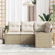 vidaXL Conjunto de Sofás de Jardim com 4 Peças e Almofadas Beiges em Rattan Sintético