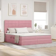 vidaXL Cama com arrumação e LED com colchão Rosa 180 x 200 cm Veludo