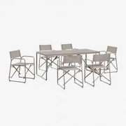 Conjunto De Mesa Retangular 185x85 Cm E 6 Cadeiras De Diretor Dobráveis Para Jardim Em Aço Melida Moka Brown - Sklum