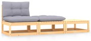 3 pcs conjunto lounge de jardim c/ almofadões madeira de pinho