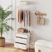Guarda Roupa com gavetas com barra para pendurar e prateleiras para entrada do quarto 55 x 28 x 176 cm Branco