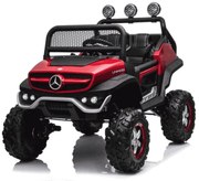 Jipe elétrico para crianças Mercedes-Benz Unimog bateria 12v, 4x4 2 Lugares pneus em borracha, assento em pele artificial Vermelho