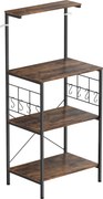 HOMCOM Estante de cozinha, design de 4 níveis, bancada, 8 ganchos, tubos de metal, Marrom+Preto | Aosom Portugal