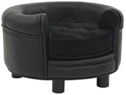vidaXL Sofá para cães 48x48x32 cm pelúcia e couro artificial preto