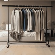 Cabide guarda roupa com rodas 45 x (160-200) x 162,9 cm, barra extensível, capacidade de carga até 110 kg preto