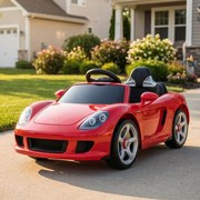 Carro elétrico para Crianças 12V de 2 a 5 anos Porsche 911 Carrera, Rodas de espuma EVA, Assento Couro ecológico e controlo remoto vermelho