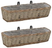 vidaXL Floreira de varanda 2 pcs vime com revestimento a PE 60 cm