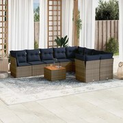 vidaXL 10 pcs conjunto sofás p/ jardim c/ almofadões vime PE cinzento