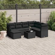 vidaXL 8 pcs conjunto sofás de jardim com almofadões vime PE preto