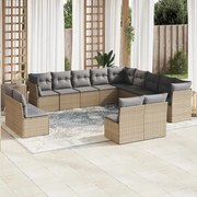 vidaXL 12 pcs conjunto de sofás p/ jardim com almofadões vime PE bege