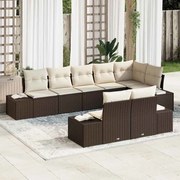 vidaXL Sofá de Jardim 8 Peças com Almofadas Castanhas em Polirattan