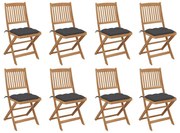 vidaXL Cadeiras de exterior dobráveis c/ almofadões 8pcs acácia maciça
