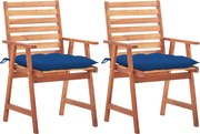 vidaXL Cadeiras de jantar p/ jardim 2 pcs c/ almofadões acácia maciça