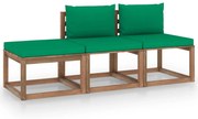 3 pcs conjunto lounge de paletes + almofadões pinho impregnado