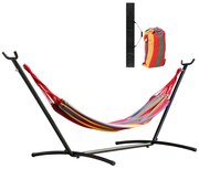 Outsunny Rede com suporte de aço  portátil Altura ajustável de 6 níveis com bolsa de transporte 150 kg 200x150 cm multicolor | Aosom Portugal