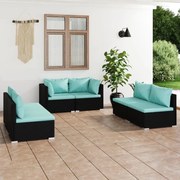 vidaXL 6 pcs conjunto lounge de jardim c/ almofadões vime PE preto
