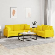 vidaXL 2 pcs conjunto de sofás com almofadas tecido amarelo-claro