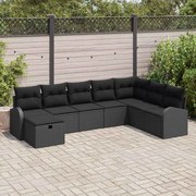 vidaXL Conjunto de sofá de jardim de 8 peças com almofadas - Preto, rattan sintético.